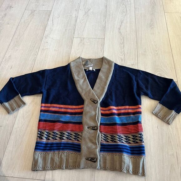 Woman Within Cardigan Tan Blue Size S - Picture 1 of 8